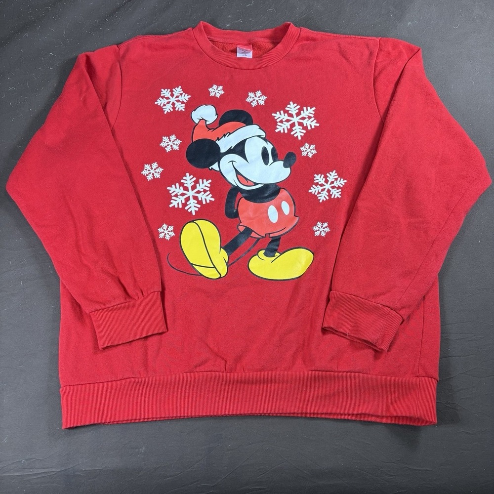 Disney Mickey Mouse Christmas Sweatshirt Large Red Holiday Crewneck Winter